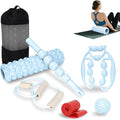7 in 1 Foam Roller,Products Include Foam shafts,Muscle Roller Bars,Leg Massagers,Fascia Balls,Stretch Bands,8-Shaped Resistance Bands,are Used for Full-Body Relax,Yoga(White Pink Blue) (Blue)-Ruum Studio Home