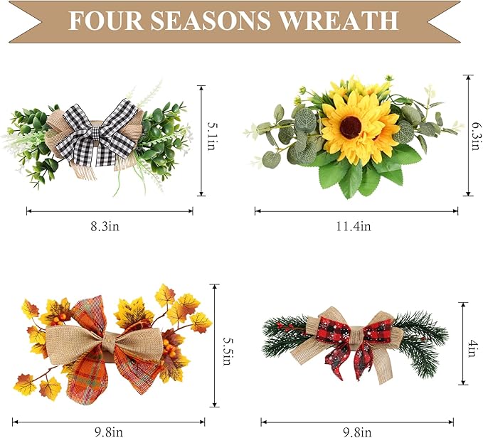 Interchangeable Seasonal Welcome Sign Front Door Decoration with 4 Seasonal Wreaths and LED Light, Rustic Round Wood Wreaths Wall Hanging Outdoor, Farmhouse Front Door Decoration Home Décor-Ruum Studio Home