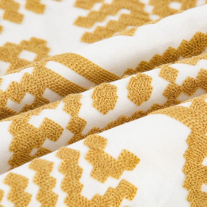 HWY 50 Mustard Yellow Decorative Throw Pillow Covers 18x18 Inch, Pack of 2 Embroidered Cotton Farmhouse Cushion Cover Pillow Case for Sofa Couch Living Room Bed Bedroon, Modern Diamond Geometric-Ruum Studio Home