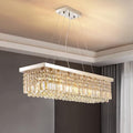 Siljoy Modern Rectangular Crystal Chandeliers 8 Lights Rectangle Raindrop Pendant Ceiling Light Fixture for Kitchen Island Dining Room, Adjustable Height, Polished Chrome Finish, L40 x W10 x H10-Ruum Studio Home
