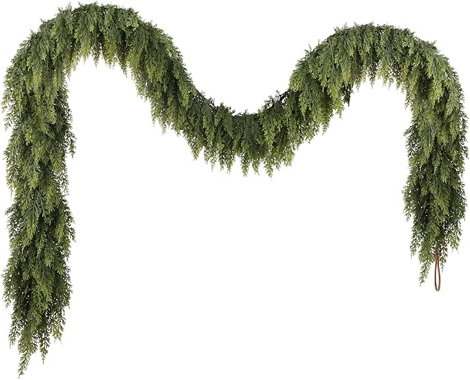 N&T NIETING 9ft Christmas Cedar Garland with Realistic Soft Thickness Pine, Artificial Green Faux Cedar Pine Garland for Fireplace Mantle Fireplace Indoor Outdoor Holiday Party Home Decoration-Ruum Studio Home