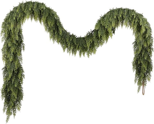 N&T NIETING 9ft Christmas Cedar Garland with Realistic Soft Thickness Pine, Artificial Green Faux Cedar Pine Garland for Fireplace Mantle Fireplace Indoor Outdoor Holiday Party Home Decoration-Ruum Studio Home