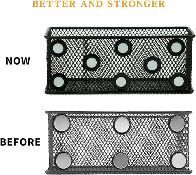 Neudeco Magnetic Locker Organizer and Accessories，Wire Mesh Magnetic Storage Basket ,Magnetic Holder for Dry Erase Markers,Strong Magnet Pen Holder for Fridge School,Pack 3 (Black)-Ruum Studio Home