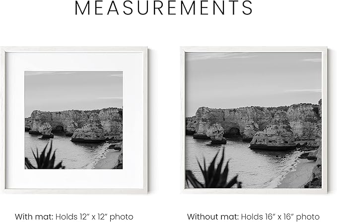 HAUS AND HUES Solid Oak Wood 16â€x16â€ Picture Frames Matted to 12â€x12â€ Set of 3-16x16 Square White-Poster Frames, Square Frames 16x16 for-Wall, White Wood Picture Frames, 16 x 16 Matted White Frames-Ruum Studio Home