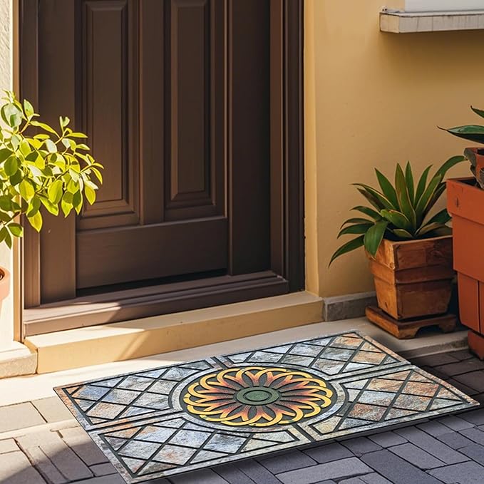 Door Mat Welcome Mat, Heavy Duty Door Mat 23.6 x 35.4 Inch Front Door Mat Rug Doormat for Outdoor Entrance Home Non-Slip Rubber Rug for Front Door, Outside, Entryway, Patio (Flower)-Ruum Studio Home