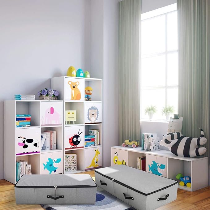 2PCS Foldable Under Bed Storage Container with Plastic Support Liner, Handles, Zipper lid, Sweater Pillow Blankets ClothesStorage Organizer for Bedroom and Closet, 29×15×7inch, Dark Grey-Ruum Studio Home