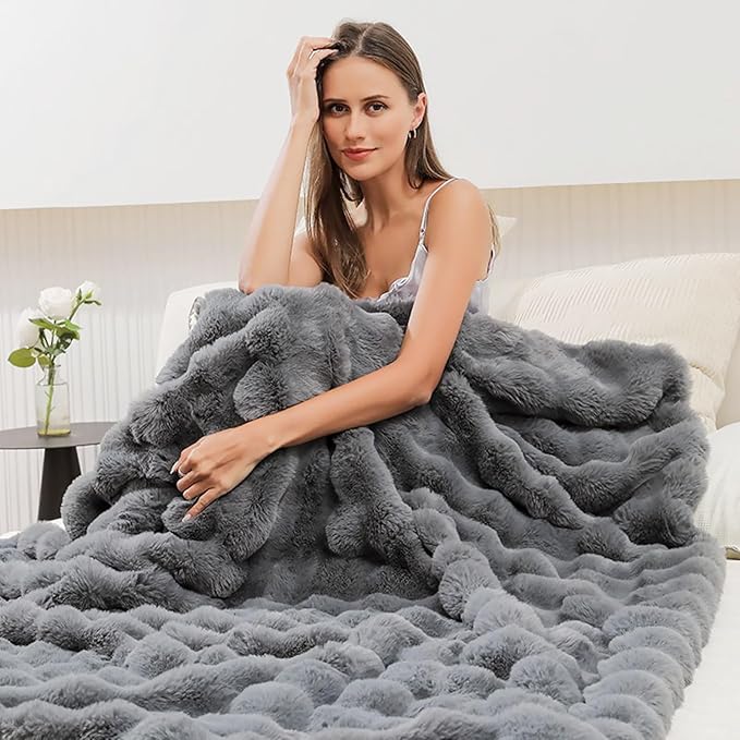 UKELER Soft Faux Fur Throw Blanket Large Solid Reversible Shaggy Blanket Plush Thick Fluffy Blankets Throws for Bed, Couch, Sofa, Office, Camping 60''x80'' Dark Grey-Ruum Studio Home