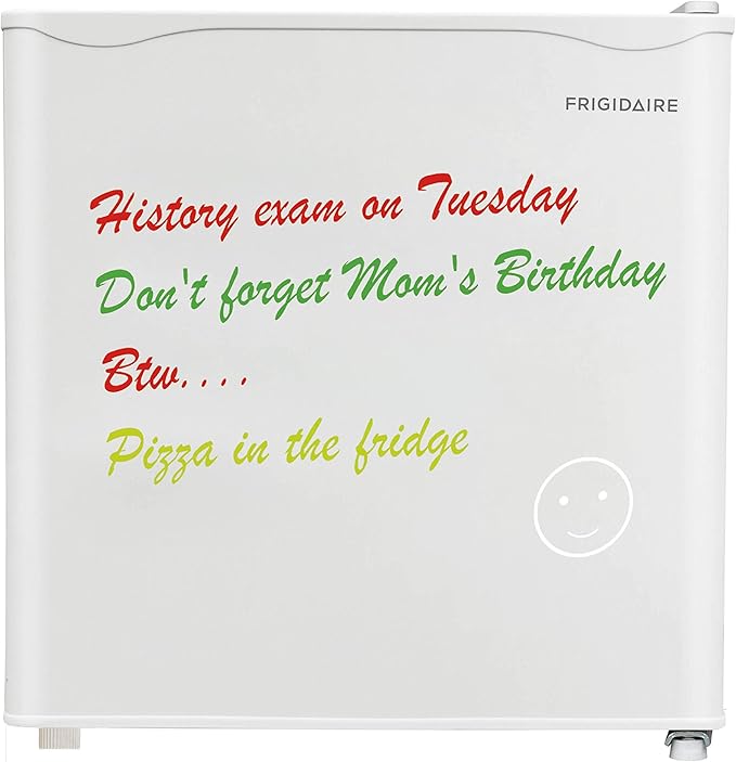 FRIGIDAIRE EFR107-WHITE, Mini Fridge for Dorm with White Board & Small Ice Freezer 1.6 Cu Ft Compact Refrigerator, White-Ruum Studio Home
