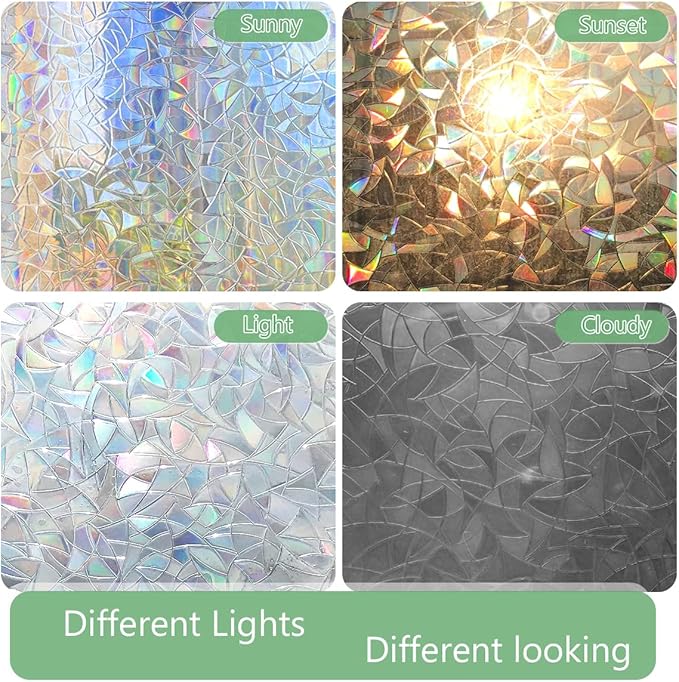 HIDBEA Window Privacy Film Static Clings, Rainbow Window Film, 3D Decals Non-Adhesive Window Vinyl Film for Home Door, 17.3 Inch x 13.1 Feet-Ruum Studio Home