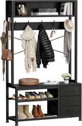 Lulive Hall Tree with Bench and Shoe Storage, 31.5" Coat Rack Freestanding with 2-Tier Storage Shelf, 6-in-1 Entryway Bench Coat Rack with 12 Hooks and 3 Drawers(Black)-Ruum Studio Home