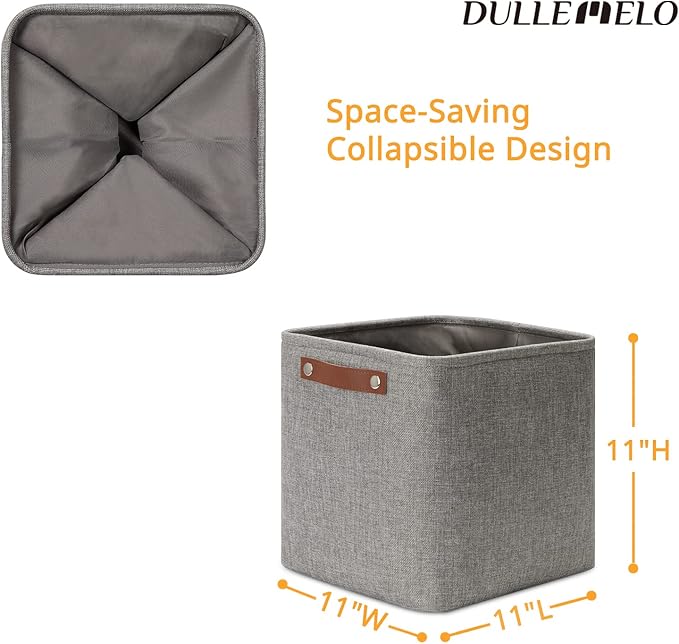 DULLEMELO Square Storage Cubes Baskets for Gifts Empty, 11 inch Cube Stroage Bins Linen Closet Organizers and Storage Baskets for Toy Nursery Shelves Bedroom Storage(4 Pack - 11" Grey)-Ruum Studio Home
