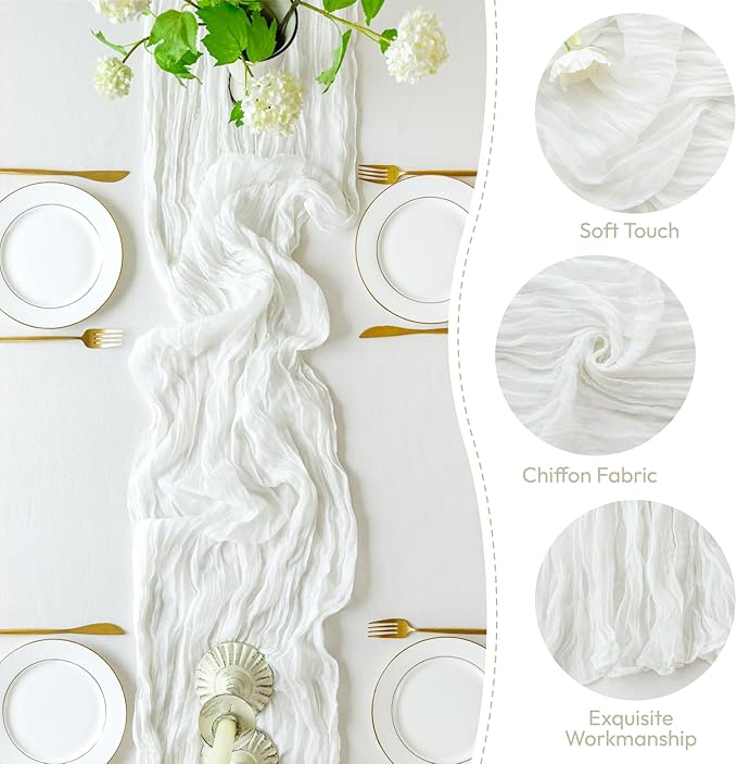 Sioloc Ivory White Cream Cheesecloth Table Runner Fall Autumn Decor for Home 10ft Table Cloth for Tea Wedding Birthday Party Baby Bridal Shower Halloween Thanksgiving-Ruum Studio Home