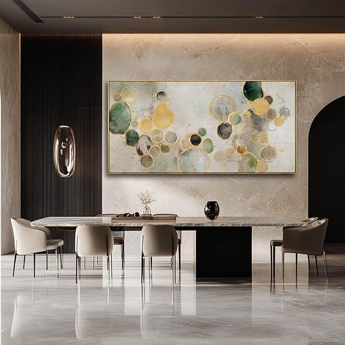 Abstract Canvas Wall Art Gold Circle Painting Green Artwork Framed Wall Prints 29"x 58" Office Wall Decor Colorful Pictures for Living Room Bedroom-Ruum Studio Home