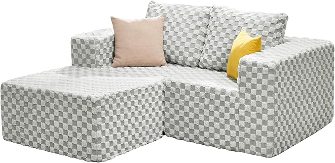 Hobestluk Modular Sectional Sofa Memory Foam Couch L Shape Sofa for Living Room Loveseat with Chaise Lounge Cloud Couch with Removable Cove (Plush GREYOLIVE, Loveseat with Chaise)-Ruum Studio Home