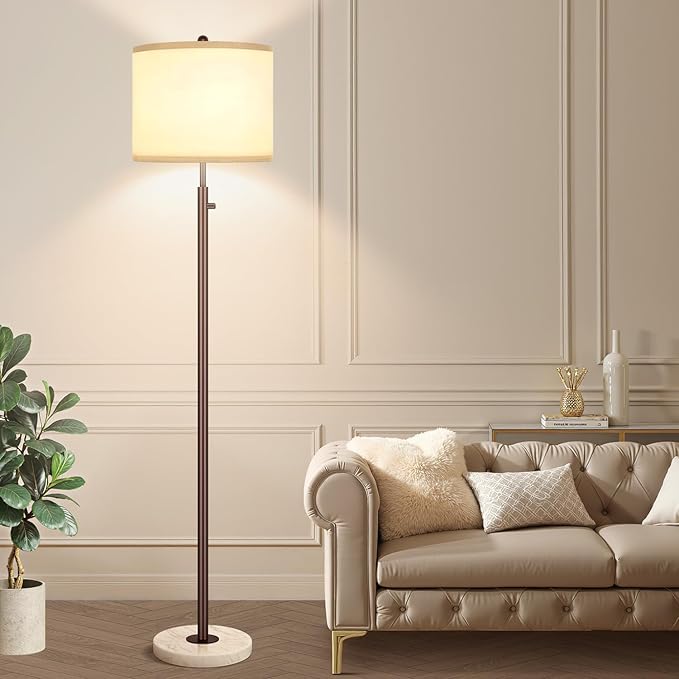 Nintiue 【Upgraded】 Dimmable Floor Lamp for Living Room, 11W LED Bulb Included, Modern Standing Lamp with Marble Base, Tall Pole Light with Linen Shade for Bedroom Reading Office Corner Nursery-Brown-Ruum Studio Home