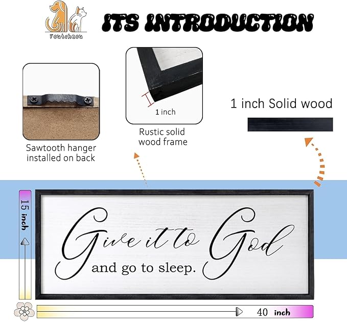 Give It To God And Go To Sleep Sign Wall Decor 40x15 Inch Large Farmhouse Master Bedroom Above Bed Hanging Wall Art Rustic Guest Room Wood Framed Over Bed Wall Decoration (Black)-Ruum Studio Home
