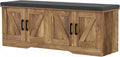 2-Tier Storage Bench, Shoe Bench with Padded Seat Cushion, Entryway Bench with 4 Barn Doors, Adjustable Shelf, 13.8" D x 47.2" W x 17.7" H, for Entryway, Living Room, Bedroom, Rustic Walnut-Ruum Studio Home