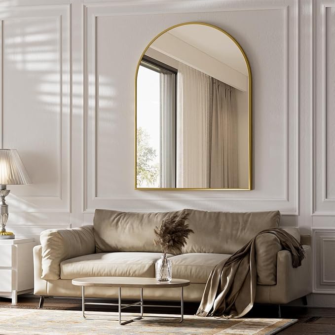 BEAUTYPEAK 30"x40" Arch Bathroom Mirror, Wall Mounted Vanity Metal Frame Mirror for Bedroom, Entryway, Living Room, Gold-Ruum Studio Home