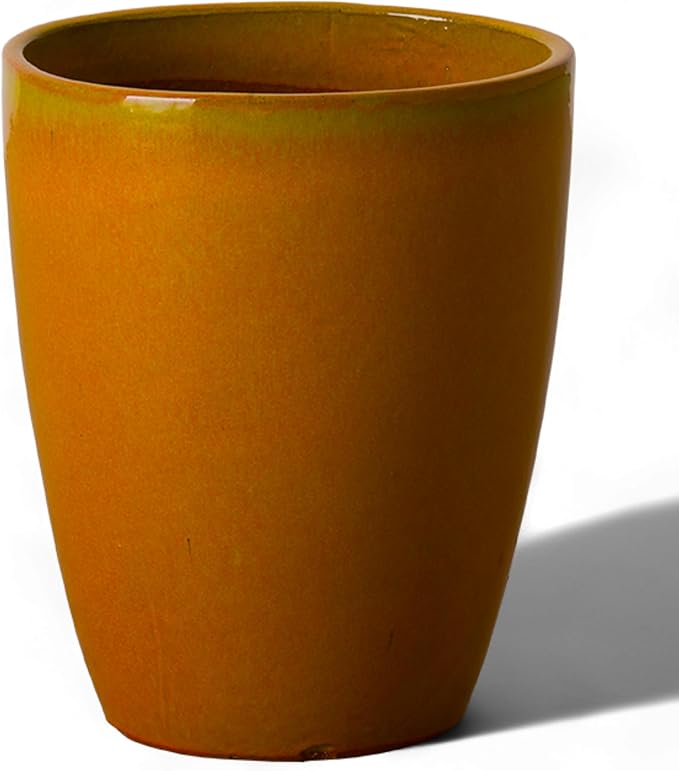 Emissary Home and Garden Bullet 11.5 in. Bright Orange Ceramic Round Planter (11.5 in. L x 11.5 in. W x 14 in. H) with Drainage Hole-Ruum Studio Home
