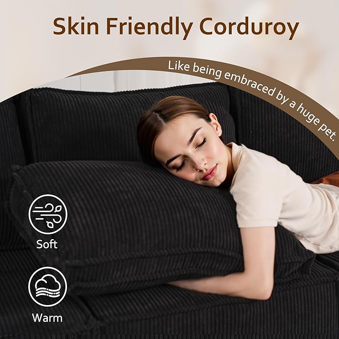 HOOOWOOO Modular Sectional Sofa Couch,Matching Free Combination Cloud Couch Ottoman Chair(Black Corduroy)-Ruum Studio Home