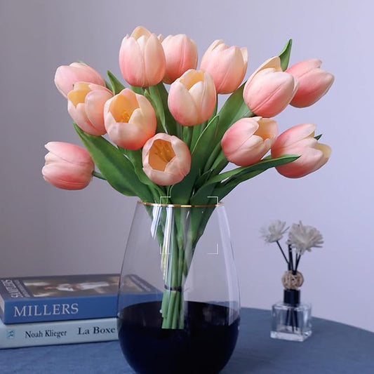 Buart Coral Pink Flowers Artificial Luxury Big Tulip Valentine's Day Mother's Day Easter Home Kitchen Wedding Decorations(11pcs)-Ruum Studio Home