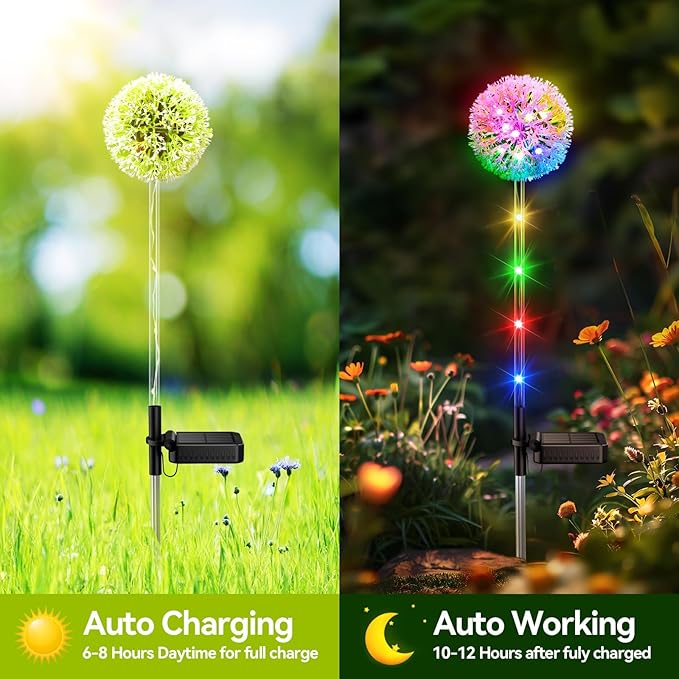 Solar Garden Lights Outdoor Decorations: 4 Pack Dandelion Flower Lights, 2 Modes Colorful 16 LED Landscape Light, Waterproof Artificial Flowers for Yard, Patio, Pathway Decor, Gifts for Women Mom-Ruum Studio Home