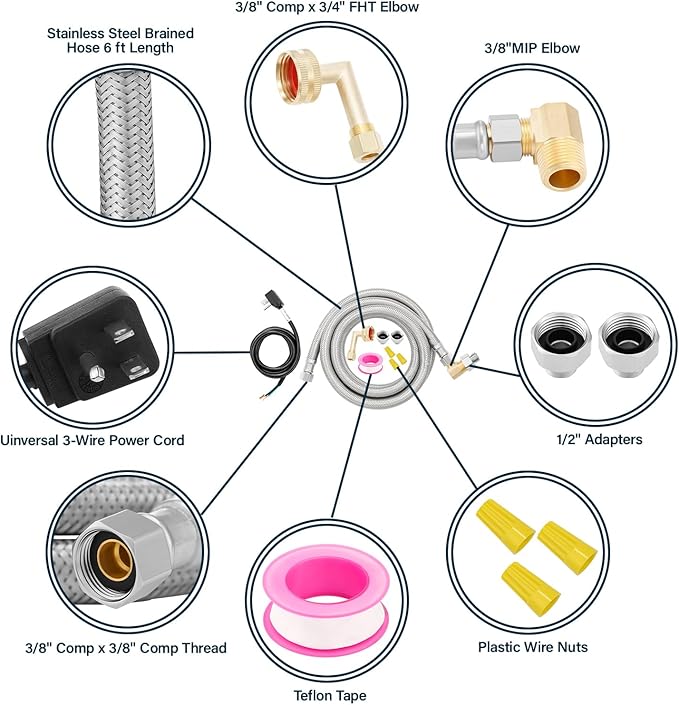 Roastove Universal Dishwasher Installation Kit,6 Ft Stainless Steel Dishwasher Hose,Burst Proof Water Supply Line with 3/8" Compression Connections-Ruum Studio Home