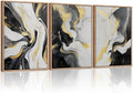 HLNIUC Abstract Gold and Black Framed Canvas Wall Art,Large Neutral Black and White Wall Decor Set of 3(16”x24”)Modern Gold Foil Framed Painting,Textured Marble Fluid Art Print for Living Room,Bedroom-Ruum Studio Home