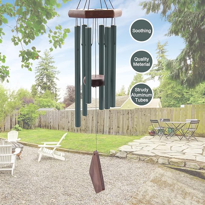 Small Green Wind Chimes for Outside, Tuned Soothing Melody, Sympathy Chimes for Mom/Housewarming, Outdoor Decoration-Ruum Studio Home