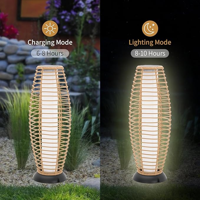 Outdoor Floor Lamp Solar Powered Lantern Waterproof Outdoor Lamps Wicker Patio Lights for Garden Deck Backyard Decor-Ruum Studio Home