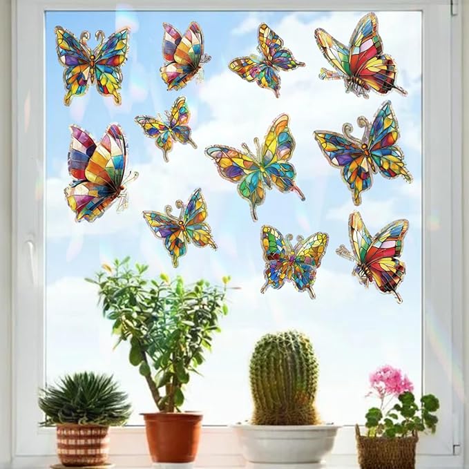 20pcs Window Decals for Bird Strikes, Anti Collision Window Clings, Rainbow Reflection Window Sticker, Butterfly Style Sun Catcher Stickers for Glass Windows-Ruum Studio Home