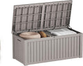 150 Gallon Resin Deck Box, Waterproof Outdoor Storage Bin for Patio Furniture, Pool Accessories, and Garden Tools, Lockable & UV-Resistant, Grey-Ruum Studio Home