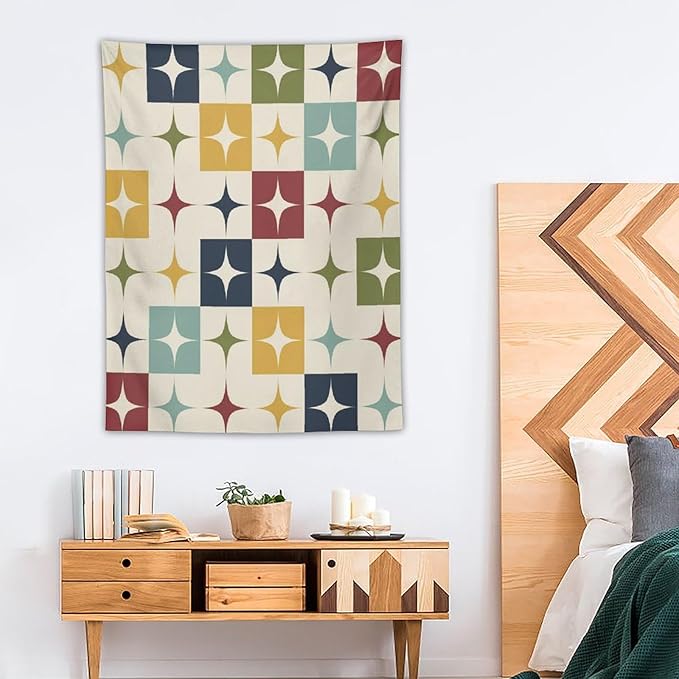 ICMOLYYENLO Boho Medieval Cat Tapestry, Abstract Atomic Starburst Geometric Aesthetic Art Wall Hanging For Bedroom Living Room Dormitory 50x60 Inches-Ruum Studio Home