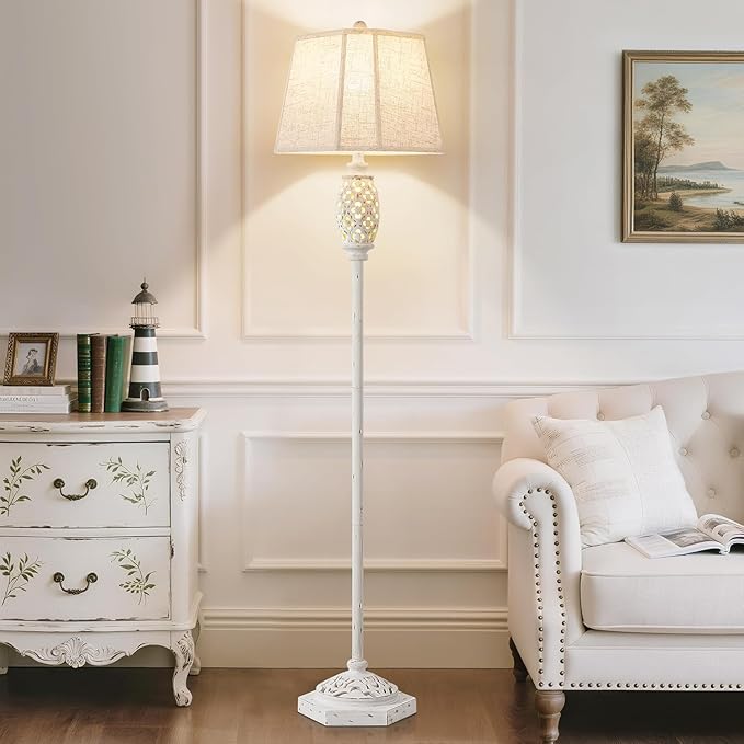 Luvkczc Rustic Floor Lamp with Floral Cutouts & Light, Vintage Farmhouse Style Standing Lamp Resin Floor Lamps for Living Room, Bedroom,Study (Bulb Included)-Ruum Studio Home