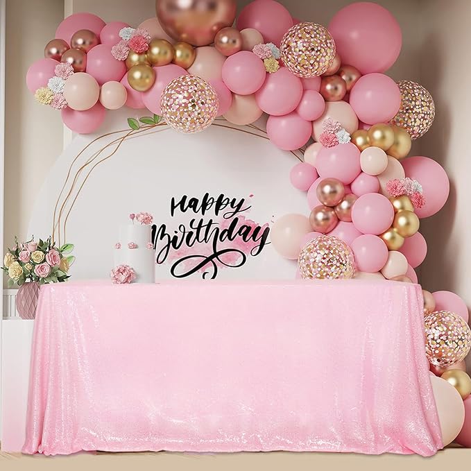 SquarePie Sequin Tablecloth 60 x 120 Inch Pink Sparkly Table Linen for Wedding Party-Ruum Studio Home