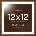 Homeforia 12x12 Frame Brown Wood, High End Dark Oak 12 x 12 Square Picture Frame with Mat 10 x 10 for Photo, 12by12 Wooden Walnut Poster Frame Matted to 10x10 Print, Tempered Glass, Wall Kit, Set of 1-Ruum Studio Home