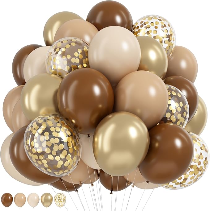 Brown and Gold Balloons 12 Inch Double Stuffed Dark Coffee Tan Cream Beige Sand Nude Neutral Latex Balloon Confetti Balloons for Boho Birthday Rodeo Thanksgiving Baby Bridal Shower Party Decor-Ruum Studio Home