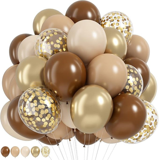 Brown and Gold Balloons 12 Inch Double Stuffed Dark Coffee Tan Cream Beige Sand Nude Neutral Latex Balloon Confetti Balloons for Boho Birthday Rodeo Thanksgiving Baby Bridal Shower Party Decor-Ruum Studio Home