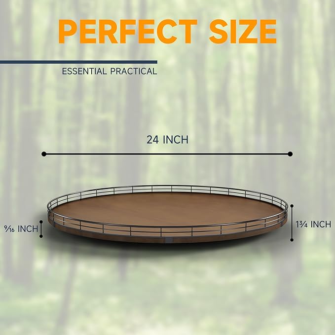 Farmhouse Oak 24" Lazy Susan Turntable Organizer for Cabinet, Round Wooden Lazy Susan Organization and Storage for Dining Table, Pantry, Kitchen, Countertop, Cupboard,Home Decor, Walnut-Ruum Studio Home