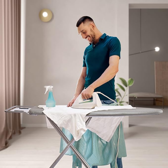 Ironing Board, Heat Resistant Cover Iron Board with Steam Rest, Non-Slip Foldable Ironing Stand. Heavy Sturdy Metal Frame Legs Iron Stand(13 * 34 * 53 Inches) (Silver Gray)-Ruum Studio Home
