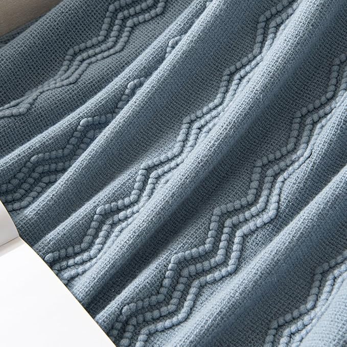 MIULEE Dusty Blue Cozy Knitted Throw Blanket for Couch Textured Knit Blanket with Tassels Woven Acrylic Wave Pattern Boho Blankets for Sofa Bed Chair 50"x60"-Ruum Studio Home