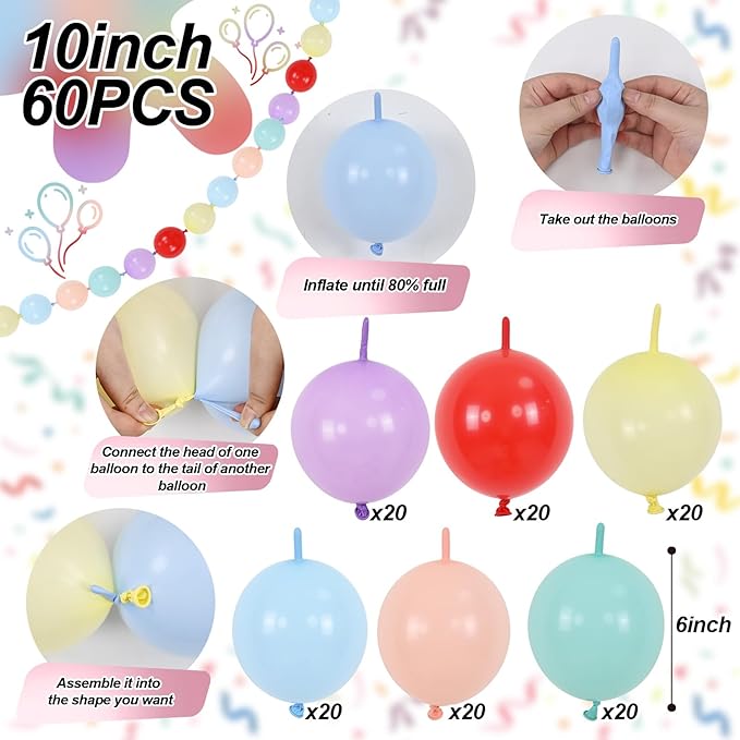 Pastel Rainbow Linking Balloons, 120PCS 6 Inch Colorful Quick Link Balloon Assorted, Multicolor Rainbow Connecting Balloons for Birthday Baby Shower Easter Independence Day Carnival Party Decorations-Ruum Studio Home