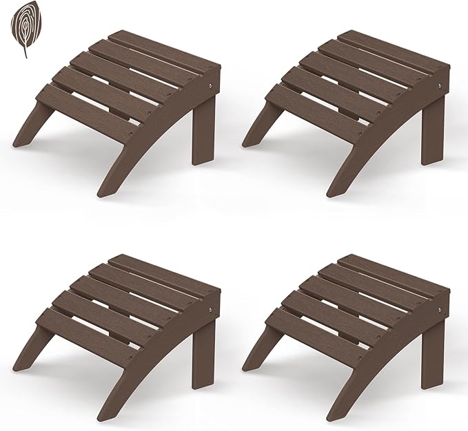 GREENVINES Adirondack-Ottoman | Wood Grain | Set of 4 | HDPE Plastic | Outdoor Footrest | All Weather | Foot Rest | Foot Stool | Dark Brown | for Adirondack Chair-Ruum Studio Home