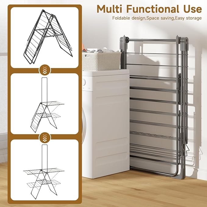 Bigzzia Clothes Drying Rack Foldable, 68.9Inch High Hanger Laundry Drying Rack with 4 Height-Adjustable Wings, Lightweight and Space Saving Clothes Airer for Apartments, Dorms, Camping-Ruum Studio Home