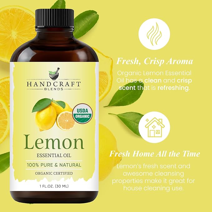 Handcraft Blends Organic Lemon Essential Oil – 1 Fl Oz – 100% Pure and Natural – Premium Grade Essential Oil for Diffuser and Aromatherapy-Ruum Studio Home