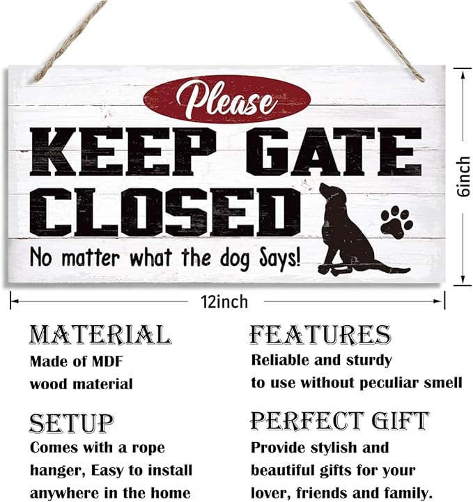Warning Signs, Keep Gate Closed Dog Sign, Decorative Wood Hanging Wood Plaque, Warning Animal Dog Sign, Funny Novelty Caution Dog Sign, Dog Owner Home Decor, Door Gate Hanger Outdoor-Ruum Studio Home