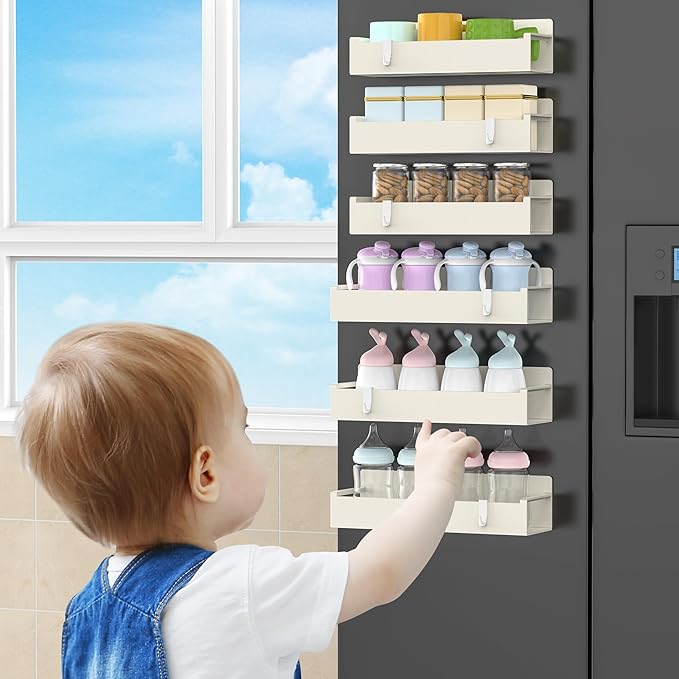 6 Pack Magnetic Spice Rack Organizer for Refrigerator and Oven, Cream White Fridge Organizers and Storage for Kitchen-Ruum Studio Home