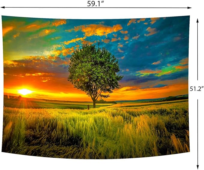 Delur Sunset Tree of Life Tapestry Forest Nature Landscape Wall Hanging Tapestry Scenic Tree Woodland Natural Sunrise Headboard for Bedroom Living Room Home Decor (51.2" x 59.1")-Ruum Studio Home