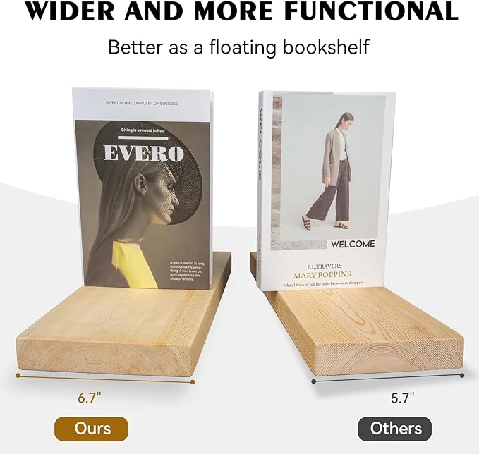 BGMG Wood Floating Shelves 36 inch, Wide Rustic Wooden Wall Shelves for Bathroom Living Room Bedroom Kitchen Farmhouse Set of 2-36x 6.7 x1.25 inch- DIY-Unfinished-Ruum Studio Home