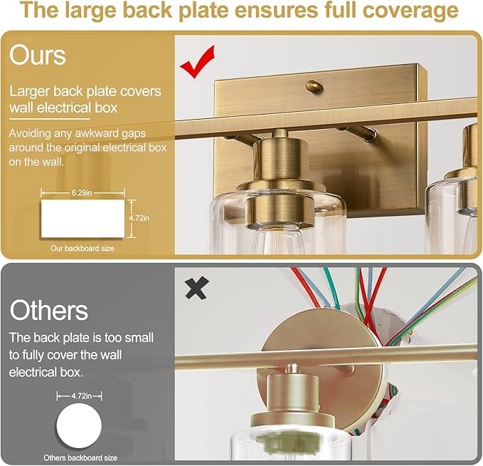 3 Light Bathroom Light Fixtures, Brass Vanity Lights for Bathroom with Clear Glass Shades, Modern Bathroom Wall Sconces for Mirror Living Room Cabinet-Ruum Studio Home